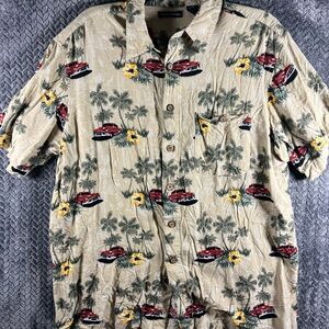 Knightsbridge Vintage Tropical Hawaiian Shirt Classic Cars Palm Trees Size XL